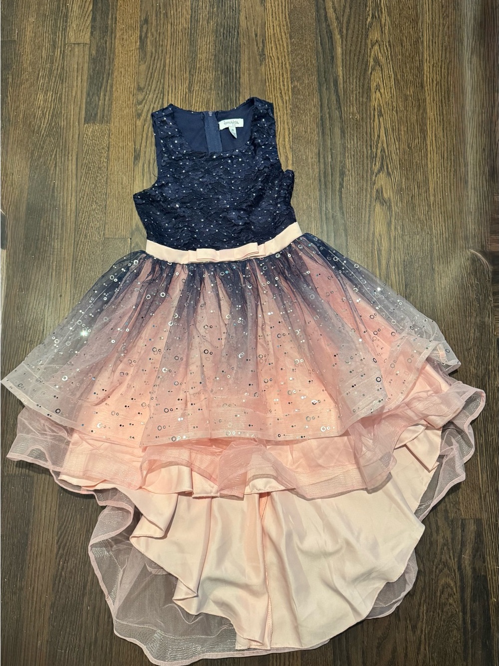 Speechless Navy and Pink Sequined Tulle Hi-Low Party Dress